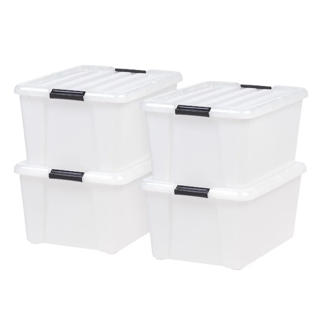 IRIS USA 45 Quart Plastic Storage Box with Buckles, Pearl, Set of 4storage  storage boxes storage box - AliExpress